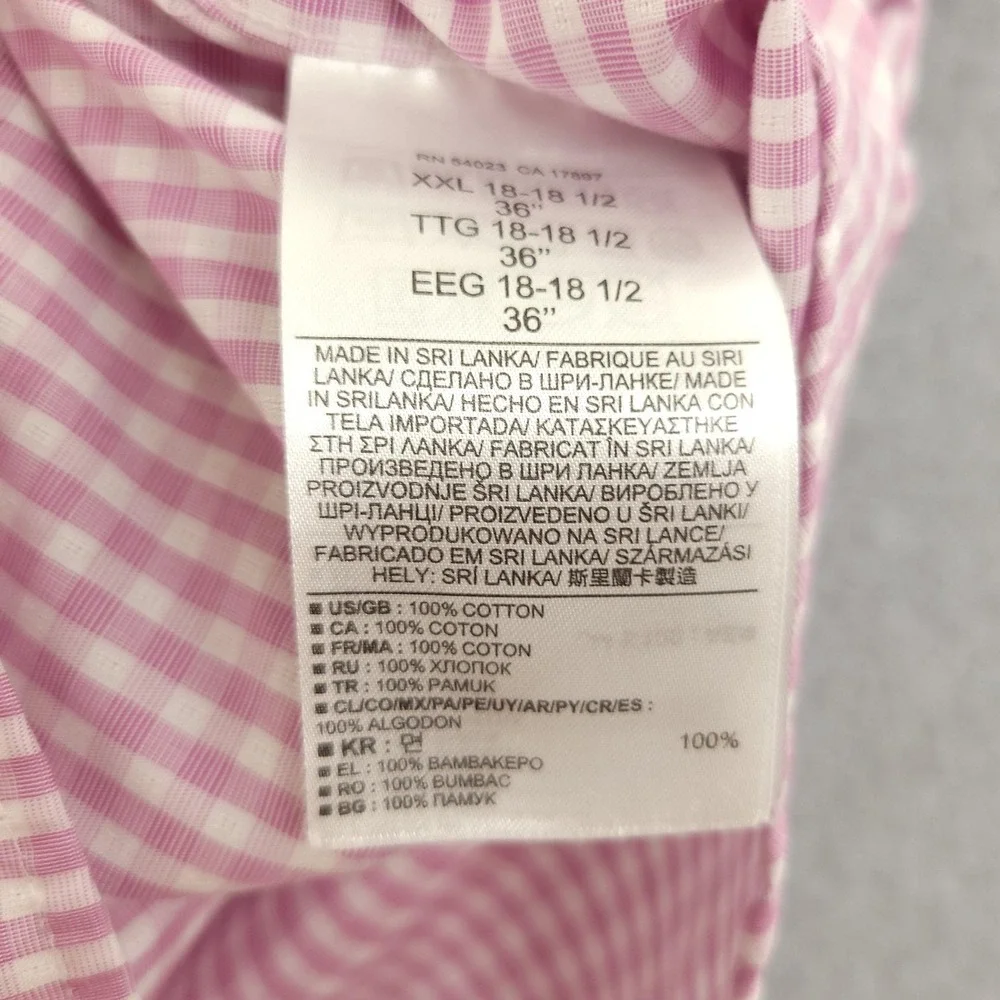 Banana Republic Dress Shirt Mens 2XL Pink Gingham Classic Non Iron Button Down